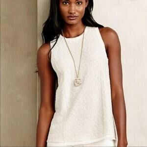 Anthropologie {Postmark} Textured Swing Tank Top sz XS Chiffon Trim White/Cream